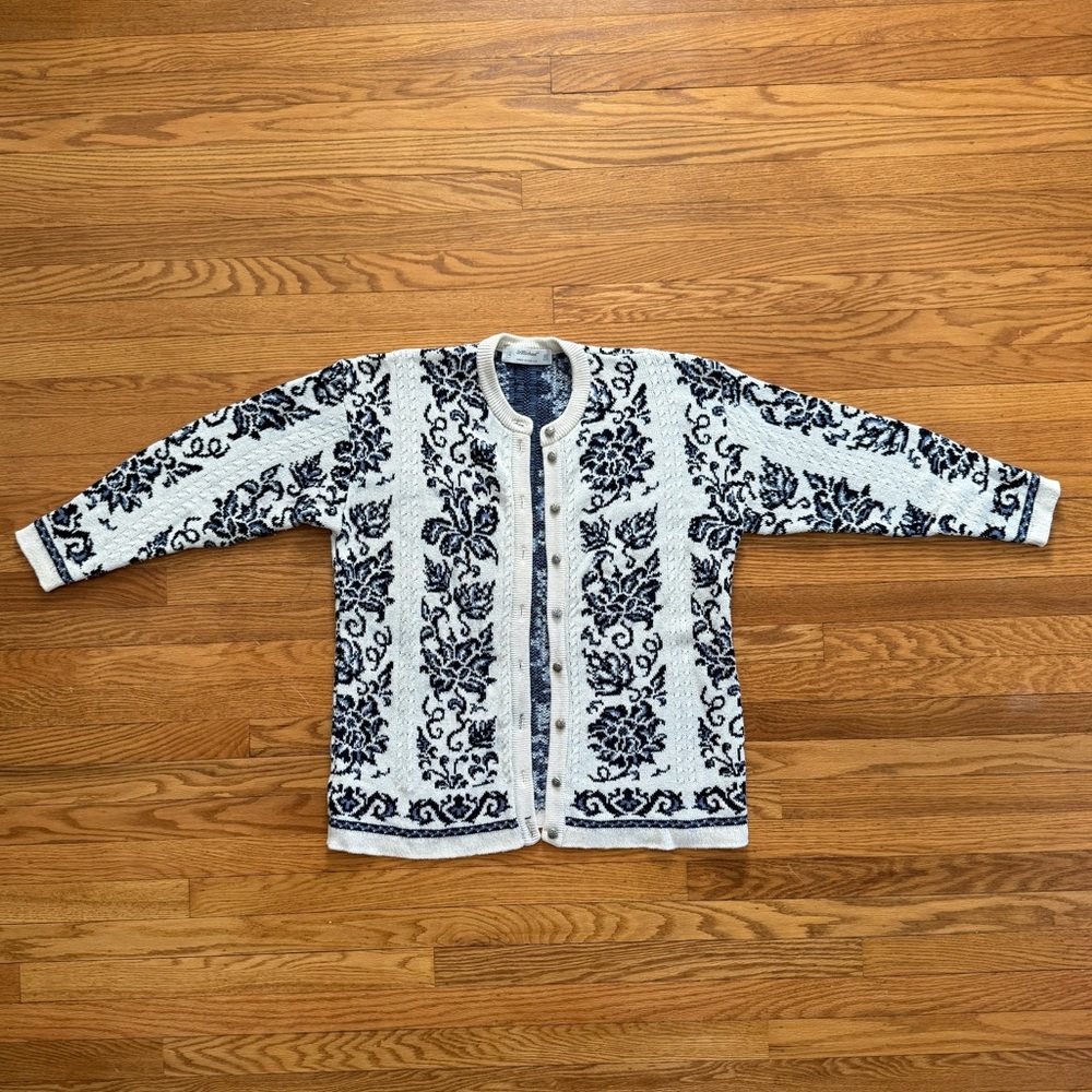 Vintage Blue and White Floral Cardigan